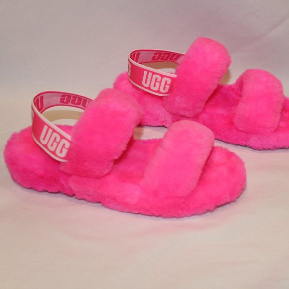 NIB UGG YOUTH 6 WOMEN'S 8 DISCO HOT PINK SHEARLING SLIPPERS SANDALS - Picture 2 of 6